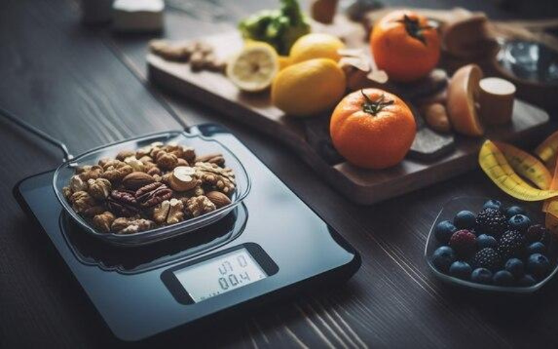 Almond weighing on a digital scale