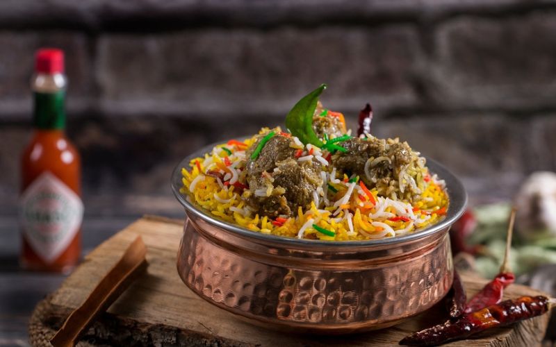 Biryani in a steel container